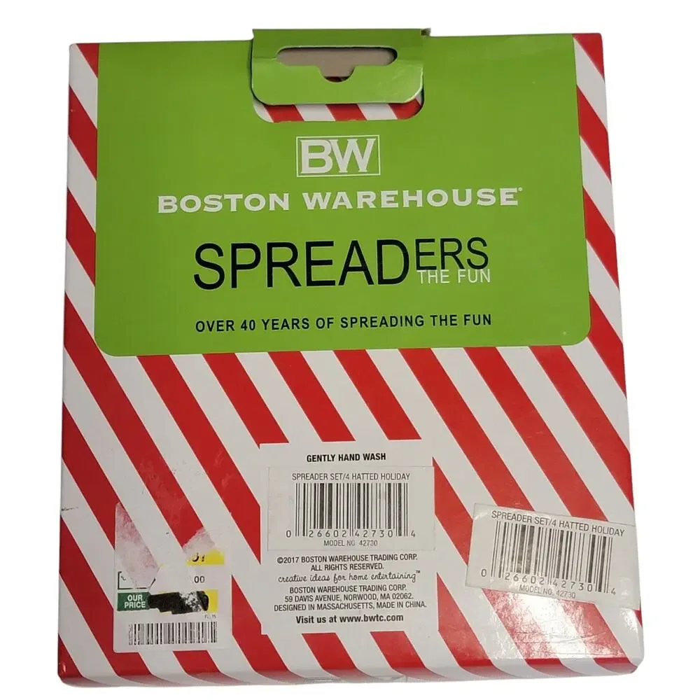 Boston Warehouse‎ Christmas Spreaders Set of 4 Cheese Holiday Charcuterie Party